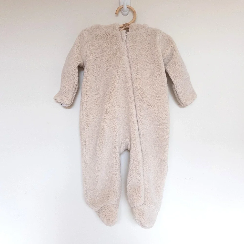 Petite Maison x NONO Fleece Romper Beige Hooded Pram Suit Baby 6 Months